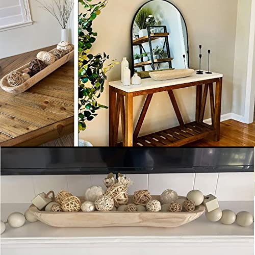 Wooden Dough Bowls Decorative，Rustic Bread Long Bowls Decor Wood Tray, Hand Carved For Table Centerpiece Decor, Home Decor (20 * 6 * 2 inch Brown) - Thumbnail 6