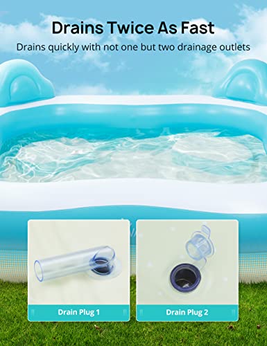 Inflatable Swimming Pool, EVAJOY Inflatable Pool for Kids, Adults, Family-Sized Above Ground Swimming Pool with 4 Seats, 4 Backrests, Cup Holders, for Backyard, Garden, Outdoors, 200 gal - Thumbnail 7