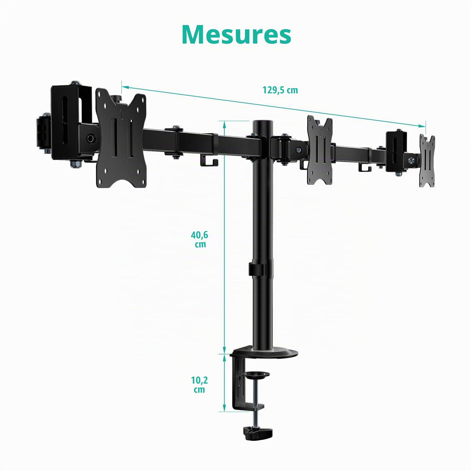WALI Support Triple Moniteur, Support Robuste pour écrans de 13 à 27", Support de Bureau réglable pour 3 moniteurs avec Pivot, Inclinaison, Rotation, Pince et œillet (M003SN), Noir