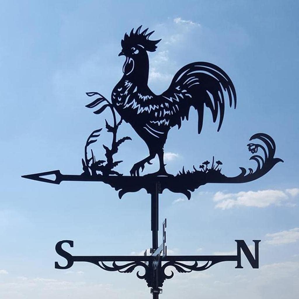 Fenteer Metal Rooster Shape Weathervane Roof Mount Weather Vane Outdoor Scene Chicken Garden Weather Vane for for Shed Garden Yard Patio Decor