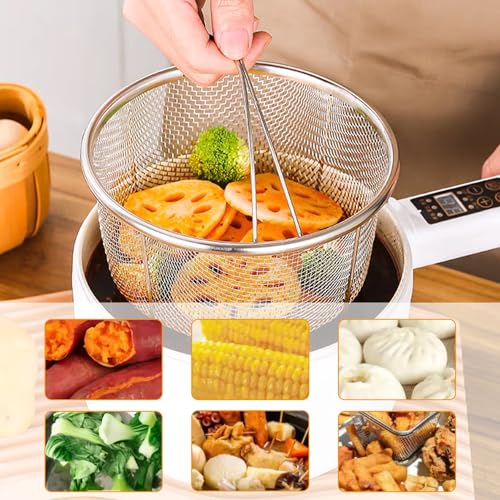 Mesh Steaming Basket 18cm Stainless Steel Mesh Steaming Pot with Comfortable Handles, Drainage Basket for Kitchen Frying Cooking - Image 3