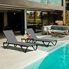 Domi pool lounge chairs set of 3 aluminum adjustable outdoor chaise lounge with wheels and side table all weather poolside chairs for deck lawn patio backyard textilene gray  urban country home decor