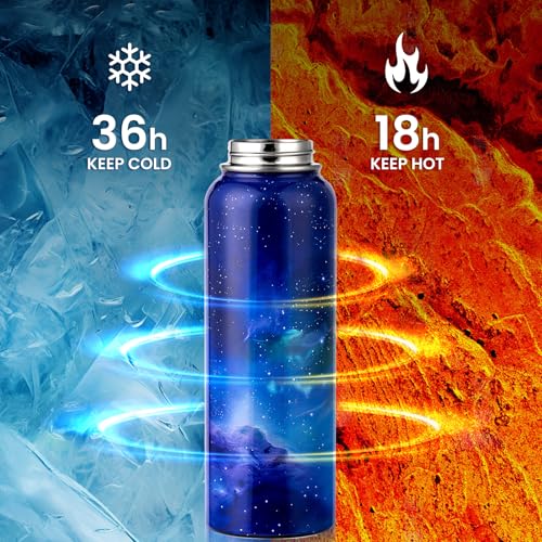 Image of RAYMYLO Insulated Water Bottle 40 oz, Triple Wall Vacuum Stainless Steel (Cold for 36Hrs, Hot for 18Hrs), Leak Proof & Non-BPA, Modern Water Flask Jug with Paracord Handle & Straw Spout Lids