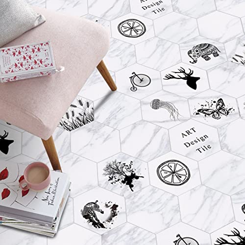 Exquisite Tile Stickers Ivory White Marble Stick on Tiles PVC Self Adhesive Wall Tiles Waterproof Bathroom Tile Stickers Oil Proof Kitchen Tile Stickers DIY Peel and Stick Floor Tiles10 pcs(11.5X20CM)