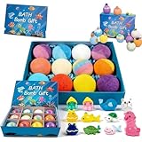 Fizzy Bath Bombs For Kids With Mega Bubbles & Surprise Inside, 12-Pack Surprise Bath Bombs For Kids, Ocean Theme Bathes Fizzies Natural Sea Salt Color Changing Spa Bathing Balls