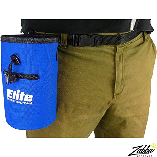 Rock Climbing Chalk Bag and 2 x Chalk Balls - No Leak Drawstring Bag and Secure Zip Pocket, Blue