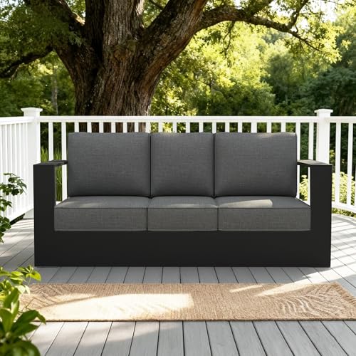Image of LayinSun Oversized Aluminum Outdoor Furniture, 1 Piece Patio 3-Seat Sofa, Deep Seating and Upgraded 6-inch Cushions for Porch, Balcony, Deck