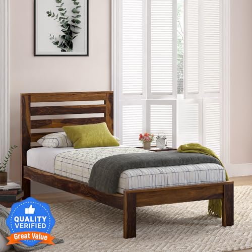 Image of AADITYA WOODS Solid Sheesham Wood Single Bed Cot Without Storage | Single Size Bed for Bedroom | Multipurpose Use Bed- Walnut 20
