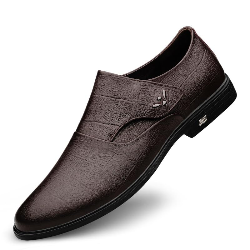 Men's Genuine Leather Slip On Dress Shoes Men Fashion Formal Walking Business Oxford Shoes Pointed-Toe Derby Shoe for Men