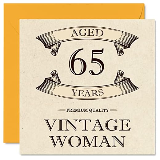 Stuff4 Tarjetas de cumpleaños 65 vintage para mujeres, de 65 años, divertida tarjeta de cumpleaños para mamá, hermana, esposa, novia, niñera, abuela, tía, tarjetas de felicitación de 65 cumpleaños