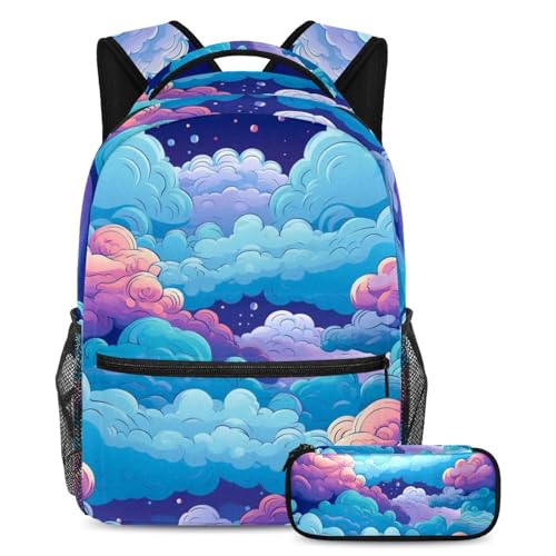 Ensemble sac à dos voyage et école imprimé nuages ciel pour ados et étudiants