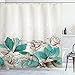 Produktbild ABAKUHAUS Türkis Duschvorhang, Retro Hibiscus Kunst, Wasser Blickdicht inkl.12 Ringe Langhaltig Bakterie und Schimmel Resistent, 175 x 200 cm, Beige Teal