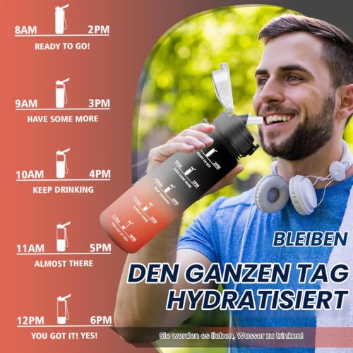 Grsta Trinkflasche- 1l- Trinkflasche Sport, Wasserflasche mit Strohhalm, Auslaufsicher, Flasche Kohlensäure Geeignet, Kann mit dir Tragen… – Ansicht 6