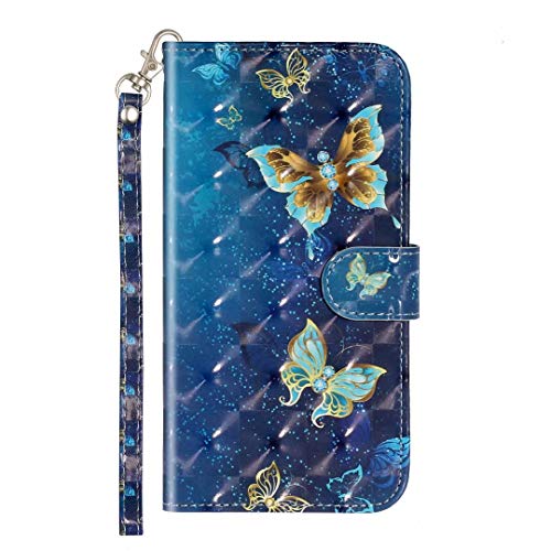 Samsung Galaxy A40 Phone Case, 3D Shockproof PU Leather Wallet Cases Flip TPU Bumper Slim Fit Notebook Protective Cover Shell for Samsung Galaxy A40 with Stand Magnetic Closure Golden butterfly