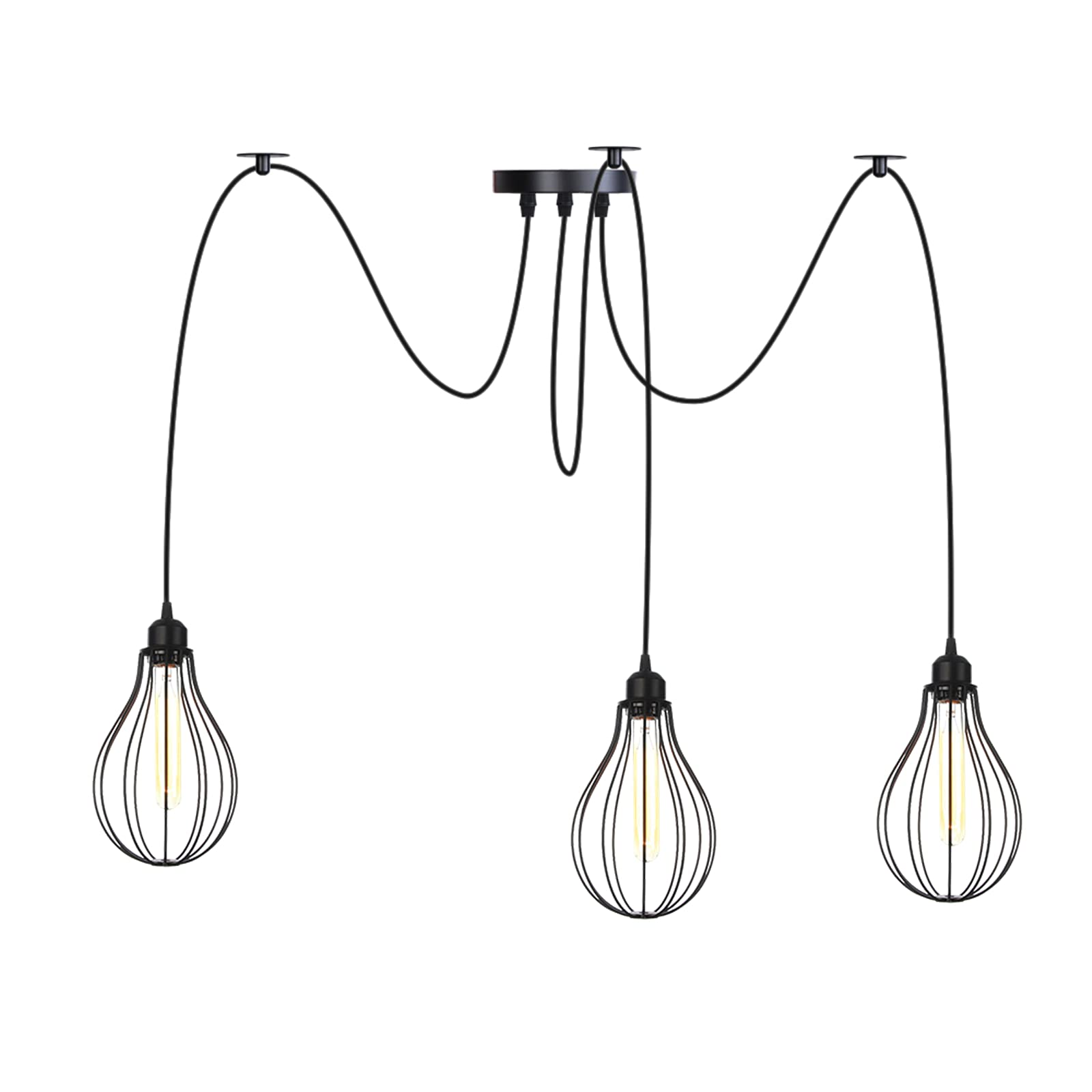Lustre industriel vintage en métal noir 3 lumières avec hauteur réglable