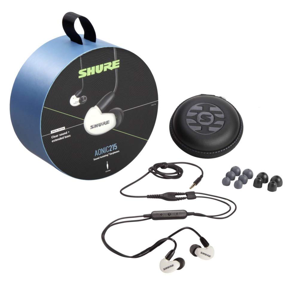 Shure AONIC 215 kabelgebundene Sound Isolating Ohrhörer, transparenter Klang, EIN Treiber, In-Ear, abnehmbares Kabel, hochwertig und robust, kompatibel mit Apple- und Android-Geräten – Weiß
