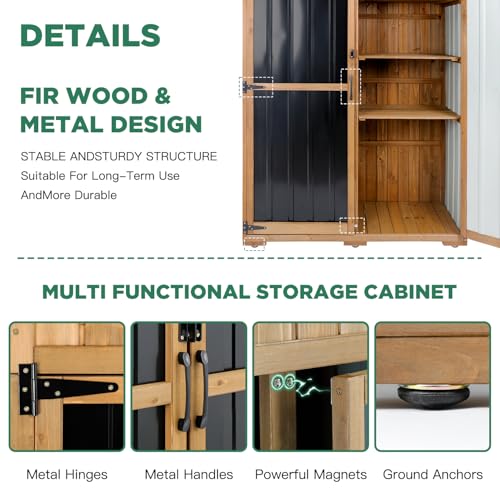 Image of Outdoor Storage Cabinet Waterproof with Shelves, Outdoor Storage Shed Garage Cabinet Weatherproof, Wood & Metal Outside Patio Backyard Garden Pool Storage Tool Organizer