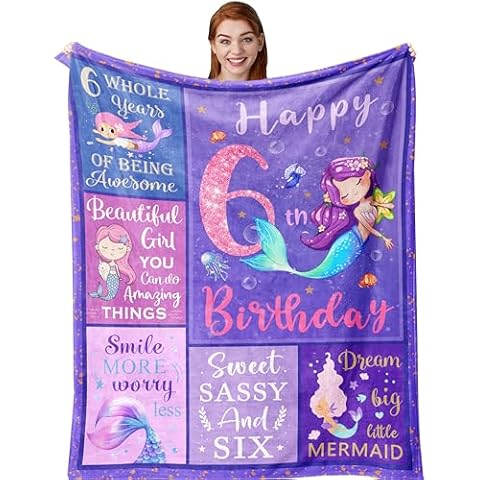 Henazin 6 Year Old Girl Birthday Gift, Gifts For 6 Year Old Girl, 6 Year Old Girl Gifts Blanket 60"X50", Girls Birthday Gifts Age 6, Six Year Old Girl Birthday Gifts, 6th Birthday Decorations For Girl Cover
