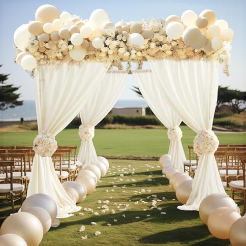 Image of 30 inch x 20Ft Wedding Arch Draping Fabric, 2 Panels Ivory Sheer Curtain Drapes Extra Wide & Long Backdrop Curtains for Wedding Arch Ceremony Birthday Party Decorations
