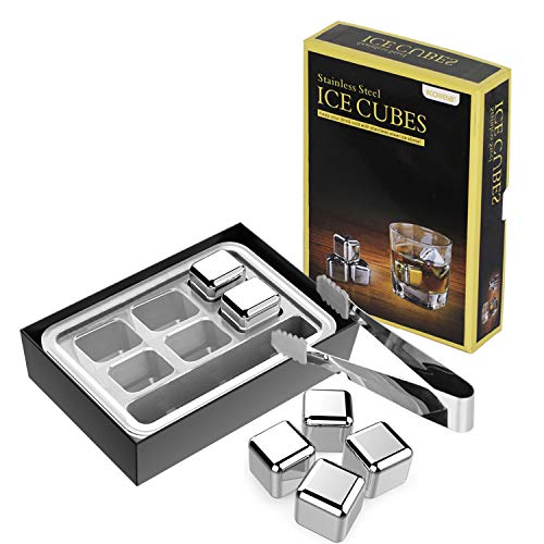 Kollea Stainless Steel Reusable Ice Cubes Chilling Stones with Tongs for Whiskey Wine