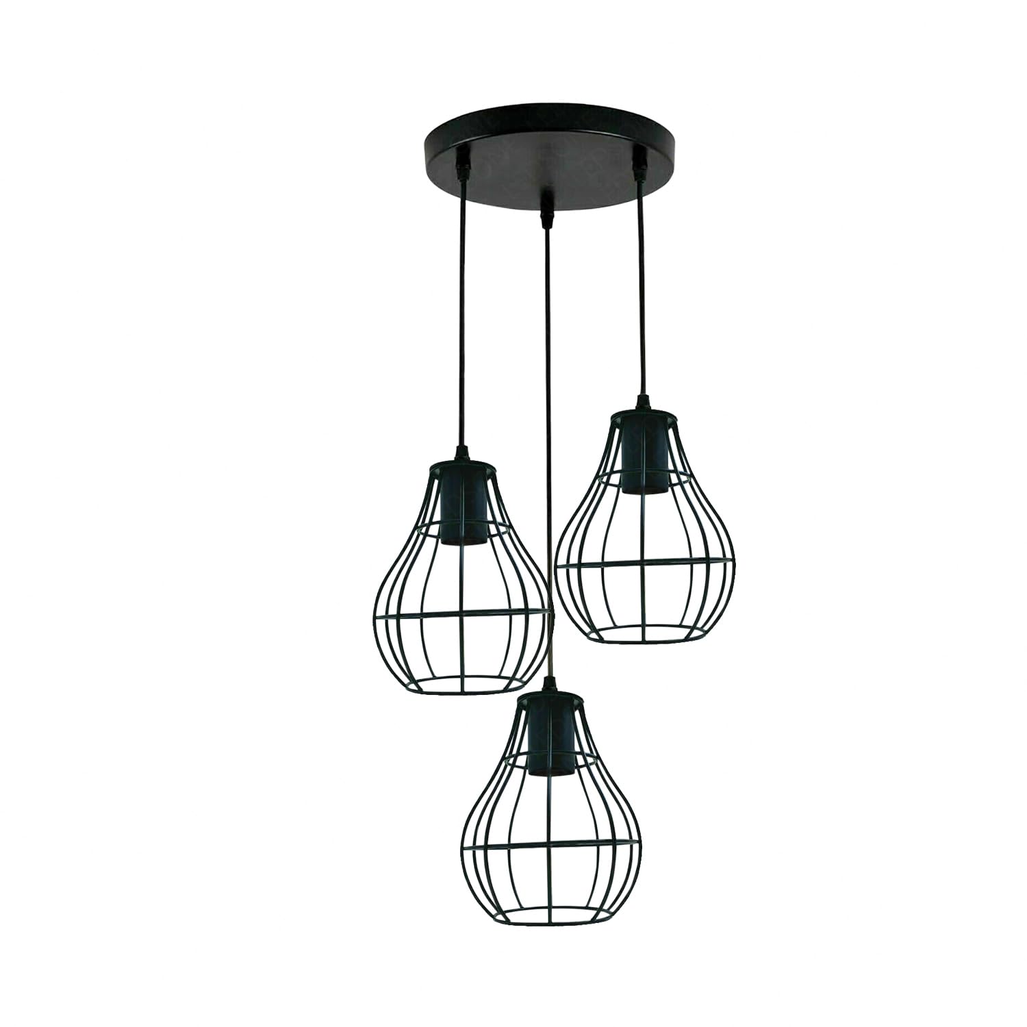 LEDSone Industrial 3-Way Lights Cluster Lighting Black Metal Cage Ceiling Lamp E27 Pendant Hanging Light Fitting Adjustable Chandelier for Kitchen Island Bar Cafe Dinning Room Bedroom