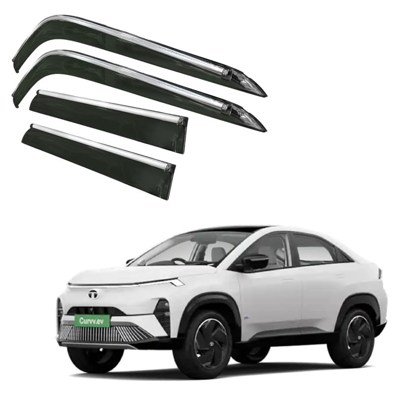 Image of CAR SAAZ Side Door Visors for Curvv EV (2024-present)(Set of 4Pcs)|Chrome Lined Rain Guards, Polycarbonate, Smoke Finish