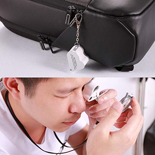 Image of Jiusion 2 Pack Silver Portable Lighted LED Illuminated Jewelry Magnifier 30X 60X Wearable Handheld Dual Lens Eye Loupe Magnifying Glasses Micro Microscope with Keychain and Lanyard