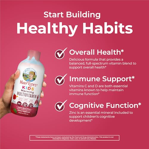 Image of MARYRUTH'S Liquid Morning Multivitamin for Kids | Kids Multivitamin | Immune Support Supplement | Vitamin C | Vitamin D | Essential Nutrients | Vegan | 30-180 Servings | 15.22 fl oz