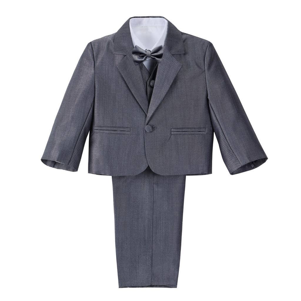 Lito Angels - Trajes para Bebe niño de Vestir Elegante Gris Hierro, Conjunto de 5 Piezas de Traje Formal para Boda, Bautizo, Fiesta, Ceremonia, Tamaño 6 Meses (Número de Etiqueta 6M) 057