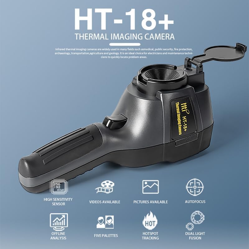 Image of Bequest Higher IR Resolution HT-18+ Handheld Thermal Camera from HTI - Newest Update, IR Resolution Improved to 256x192 with 25 HZ, 300,000 Pixels, Easy to Read 3.2 inch Color Display, includes Battery.