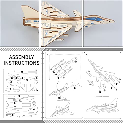 Hands Craft Airplane Diy 3D Wooden Puzzle Model Kit - Laser Cut Wooden Puzzle Craft Kit, Brain Teaser And Educational Stem Diy Building Model Toy，Fighter Jet #TOP2