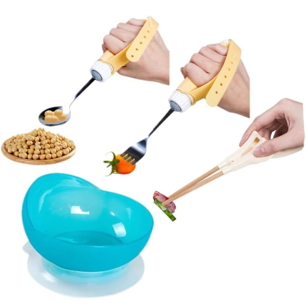 Cubiertos Adaptativos con Cuchara y Tenedor Giratorios 360º - Herramientas Ajustables para Ancianos y Discapacitados Movilidad Limitada, Set of 4