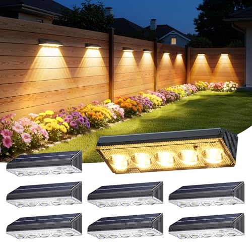 KOOPER Solar Fence Lights Outdoor Waterproof, 8 Pack Warm White & 9 Fixed Colors & Color Changing Fence Lights Solar Powered, Solar Lights Outdoor Fence for Outside Backyard Railing Patio Wall Deck