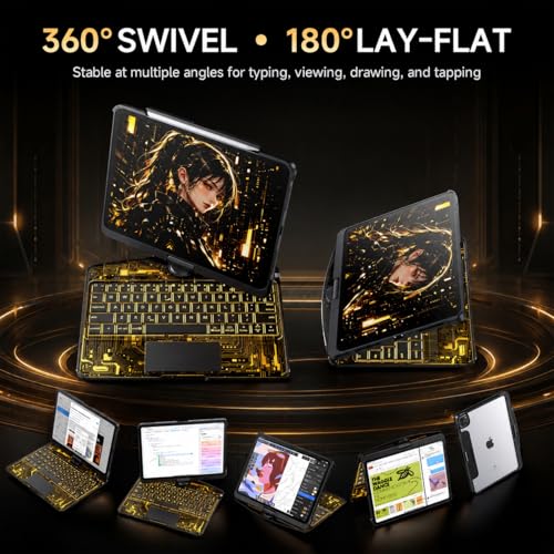 Image of Cyberpunk Clear Keyboard Case for iPad Pro 13 inch (M5 /M4, 2025 /2024), 360 Degree Rotating Case with Multi-Touch Trackpad, 7-Color Backlit, Pencil Holder, Battery Display, Black