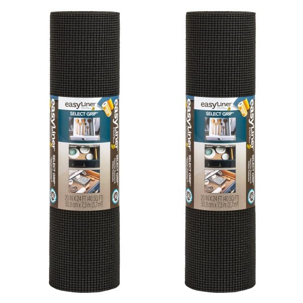 EasyLiner Select Grip Shelf Liner for Drawers & Cabinets - Easy to Install & Cut to Fit - Non Slip Non Adhesive Liner for Kitchen Drawers, Bathroom, Pantry - 20 in. x 24 ft., 2 Rolls - Black