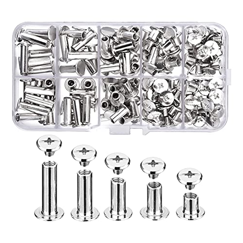 80pcs M5 Chicago Screws Concho Screws Assorted Kit 6/10/12/15/18mm for Leather Craft Bag Belt DIY Binding