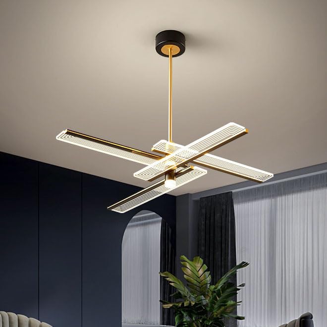 Chandelier LED dimmable noir et or style Spoutnik pour salon et salle à manger moderne