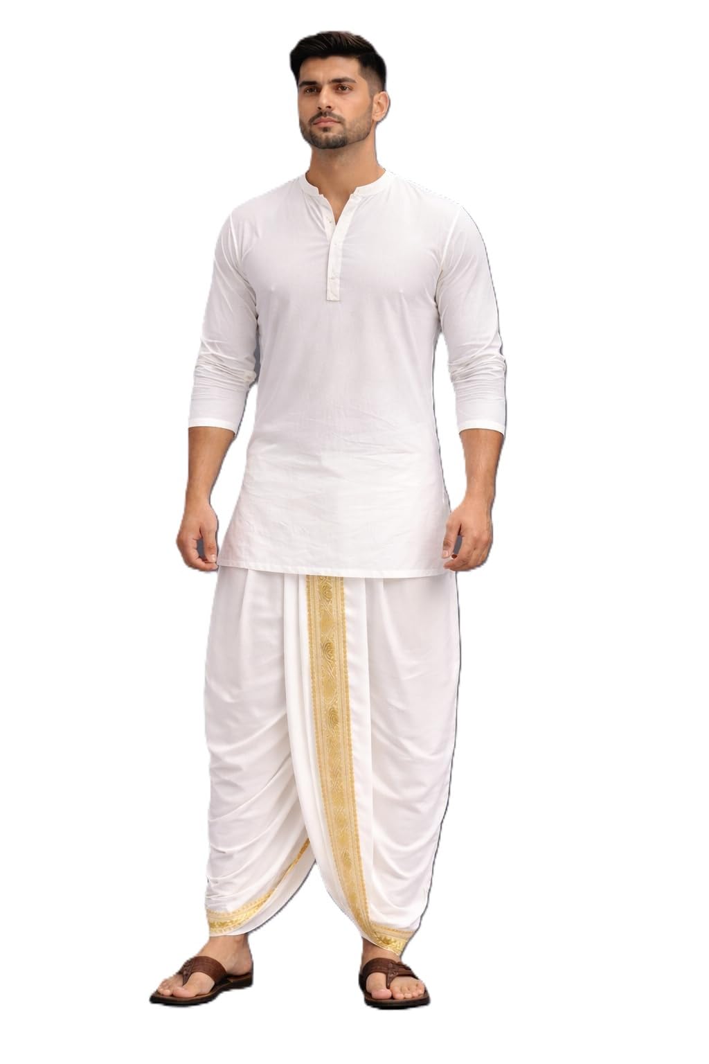 Men’s Art Silk Readymade Dhoti with Wide Golden Zari Border | Traditional Lungi Style Ethnic Wear-image-21