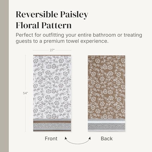 Image of Modern Threads 6 Piece Bath Towel Set - Bathroom Set with 2 Bath Towels, 2 Hand Towels, and 2 Wash Cloths - 100% Cotton, Super Absorbent & Extra Soft - Reversible Floral Trail (Taupe Brown)