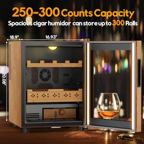 Image of 50L Upgraded Electric Humidor, 300 Counts Large Capacity,Thermostatic Electric Cooler Cabinet with Digital LED Screen, Safety Lock,Smart Humidity & Temp Control