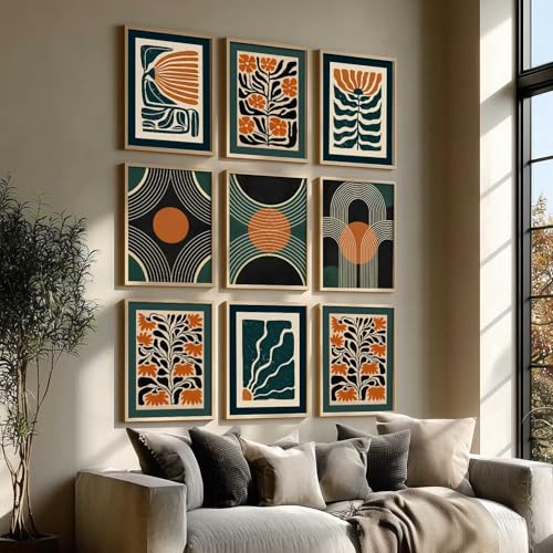 Image of kotart Floral Wall Art Home Decoration | Aesthetic Floral Paintings With Frame For Living Room Bed Room Hotel Wall Decor Digital Reprint Set of 9 (13X17 inch)
