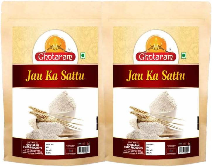 Ghotaram Chauhan Rich Farm Barley Jau Sattu Atta/Jau Sattu Powder/Roasted Barley Jau dhani Flour/Natural & diabetic friendly Jau Sattu|Pure Refined Fibrous Sattu Drink Powder-960g(pac 2x 480g)