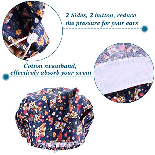 Image of Geyoga 5 Pcs Bouffant Scrub Caps with Buttons