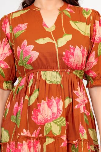 Image of Dress for Women | One Piece for Women | Long Stylish Women Dress Fit & Flare Maxi Dress, Cotton Summer Calf Length Dress