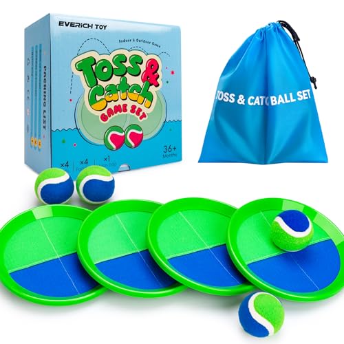 EVERICH-TOY-Beach-Toys-Outdoor-Games-for-Kids-Ages-3-10-Yard-Lawn-Games-Ball-Catch-Games-Paddle-Toss-Upgraded-Version-Outside-Games-for-Family-Boys-and-Girls-Gifts4-Rackets4-Balls1-Bag
