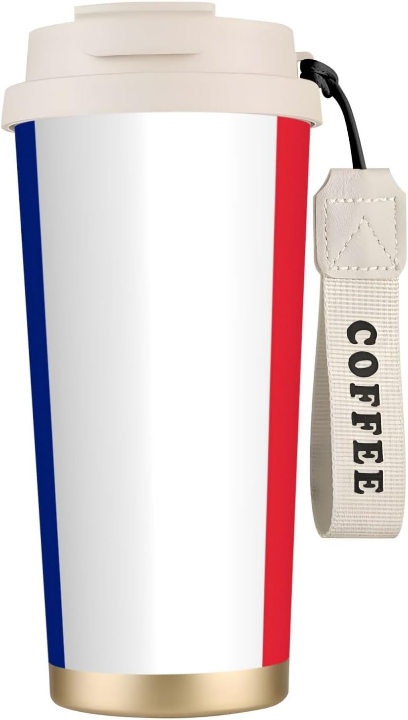 Unique Customized Coffee Mug - Insulated Stainless Steel Tumbler for Travel, Home & Office - 17 oz French flag White