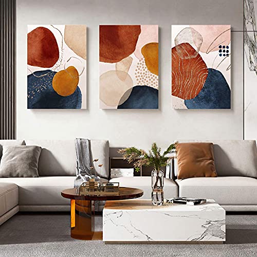 Toile abstraite géométrique orange LSYALUCK Triptyque 60x85cm avec cadre intérieur pour salon