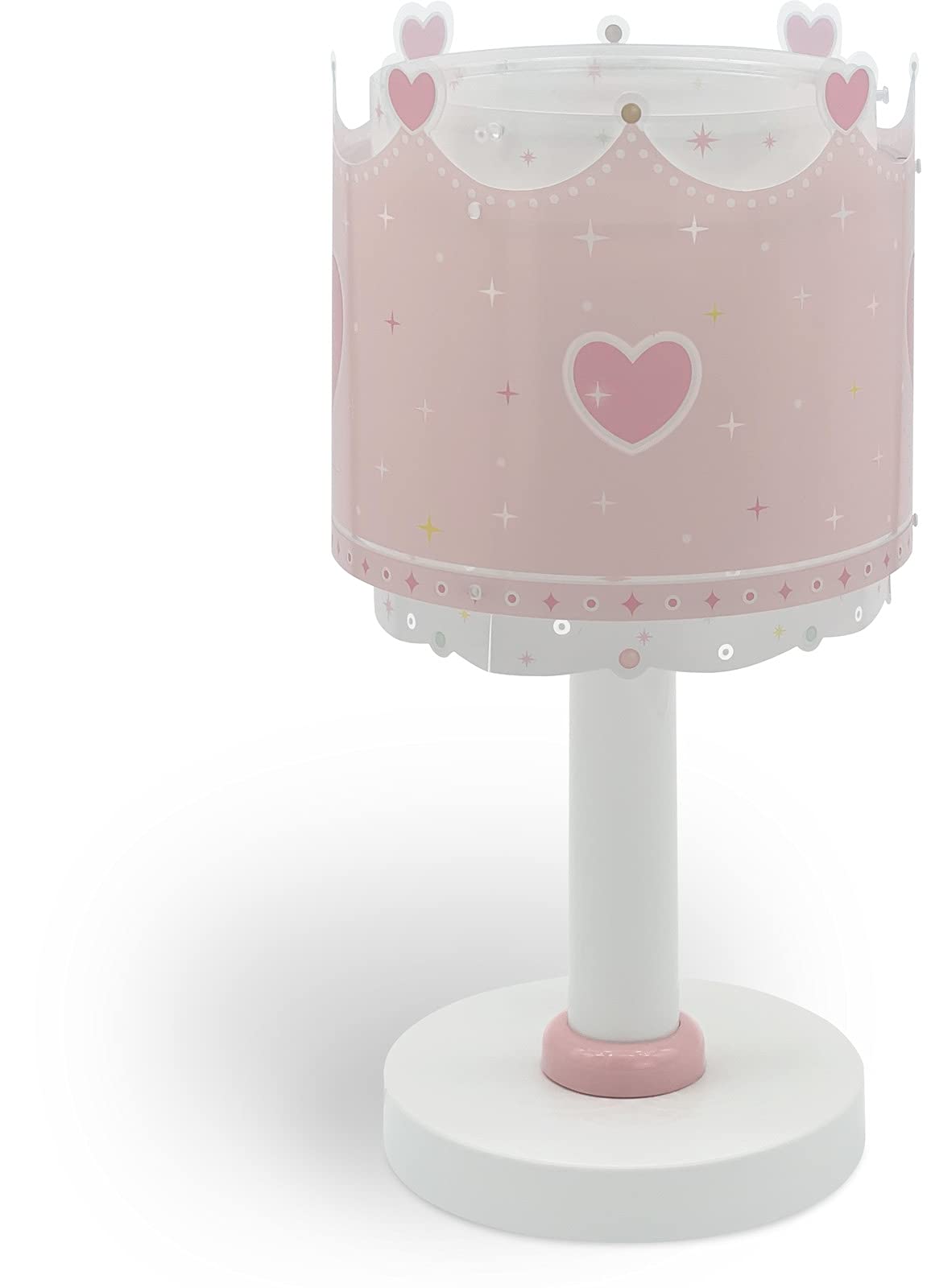 Dalber Lampada da comodino per bambini Little Queen Corona Cuori Rosa (61101)