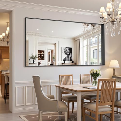 Black Bathroom Mirror 4 Rectangle Mirror with Metal Deep Frame, Wall Mirrors for Over Sink, Vanity, Bedroom, Bathroom, Hangs Horizontally or Vertically