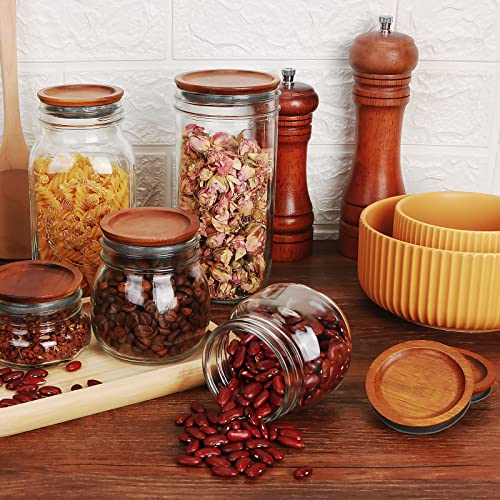 6Pack Regular Mouth Mason Jar Lids Acacia Wooden Storage Canning Jar Lids Ball Jars Wooden Lids With Airtight Silicone Seal, Brown #TOP2